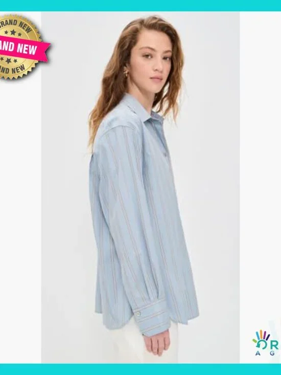 Classic Stripe Button Down Shirt Elegant Preppy Chic Workwear Blouse - Picture 5 of 6